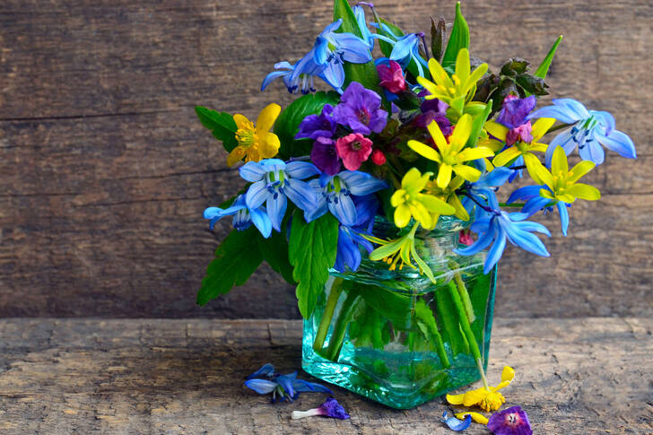 Bouquet de fleurs dans un vase en verre