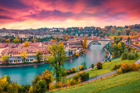 Zonsondergang in Bern, Zwitserland