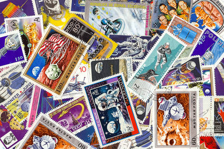 Verzameling van vintage ruimte postzegels