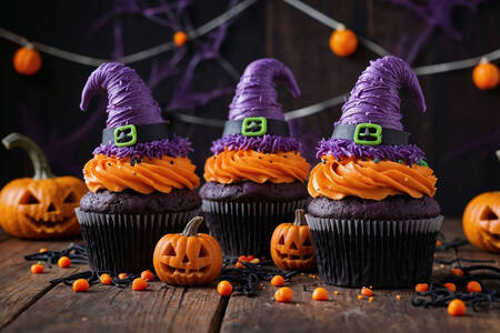 Halloweenské cupcakes s čarodějnickými klobouky