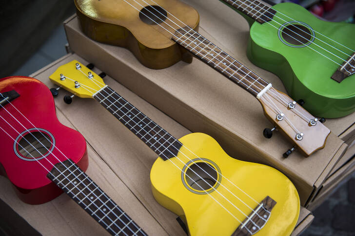 Különböző színű gitárok