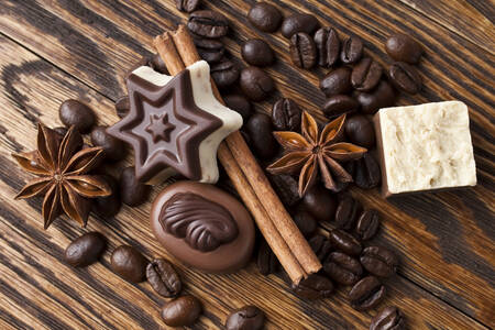Čokoláda, káva, škorica
