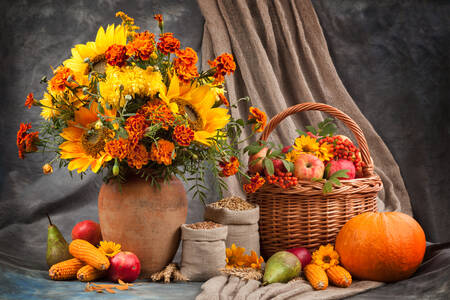 Flowers, vegetables and fruits