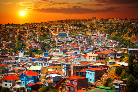 Zonsondergang in Valparaíso