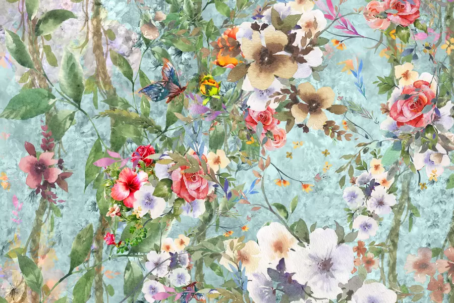 Acuarela de hojas y flores.
