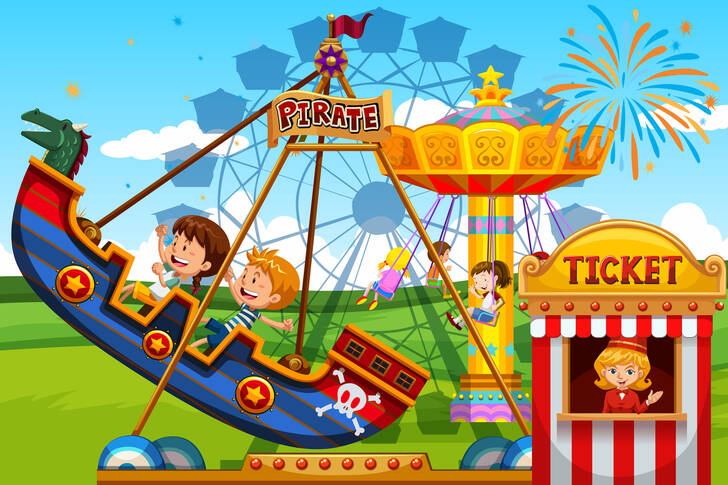 Lunapark oyuncaklarında çocuklar