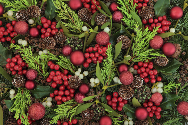 Composition of fir branches and balls