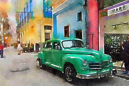 Carro retrô nas ruas de Havana
