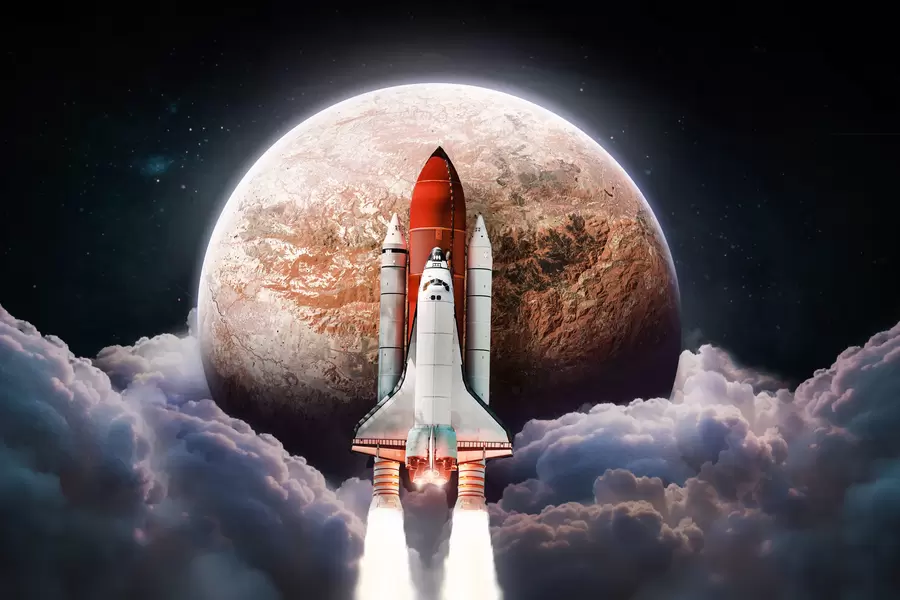 Navette spatiale sur le fond de la planète