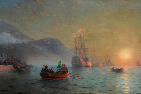 Ivan Aivazovsky: „Rozlúčka s Columbusom pred odchodom na cestu z Port-Strip v Španielsku“