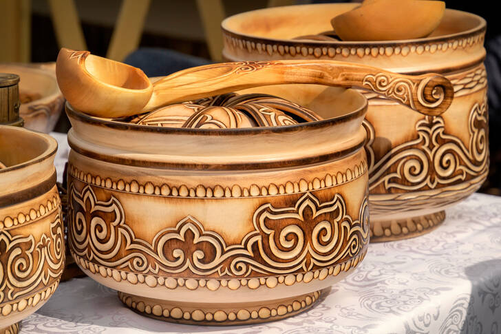 Traditional Kazakh wooden dishes