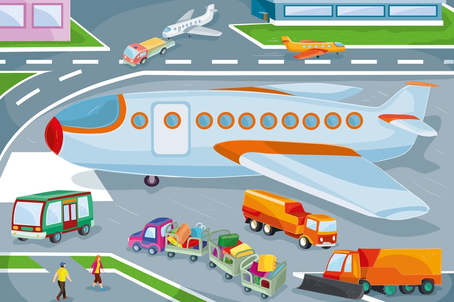 Flugzeuge und Transport am Flughafen