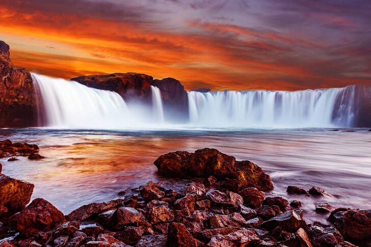 Godafoss waterfall at sunset