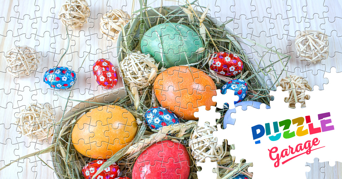 Easter eggs on dry grass Jigsaw Puzzle (Holidays, Easter) Puzzle Garage