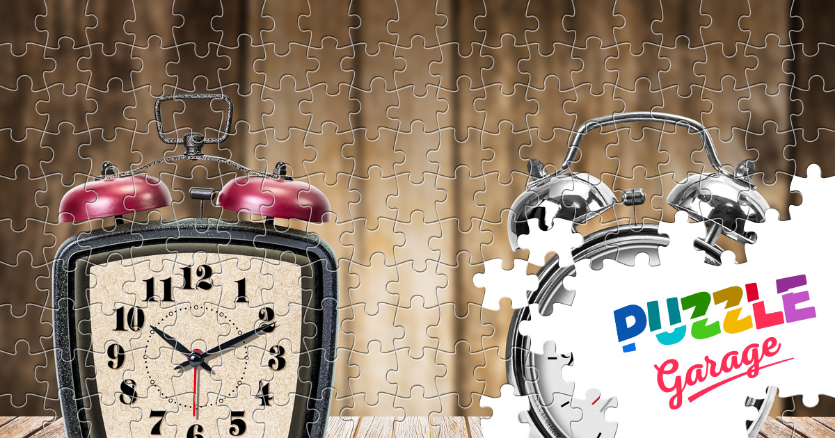 Alarm clocks on a wooden table Jigsaw Puzzle (Stuff, Watches) Puzzle