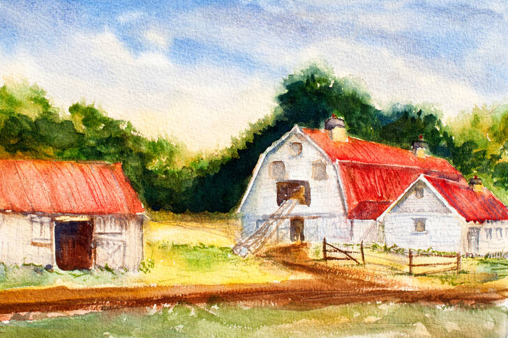 Barns with red roofs