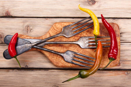 Peppers on forks