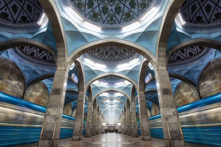 The architecture of the metro station in the center of Tashkent