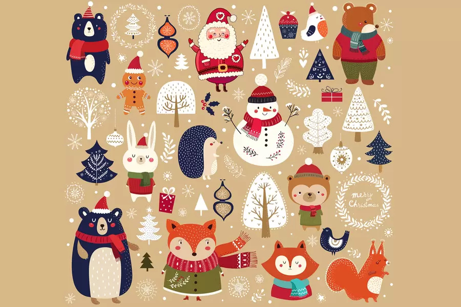 Sammlung von Weihnachtstieren