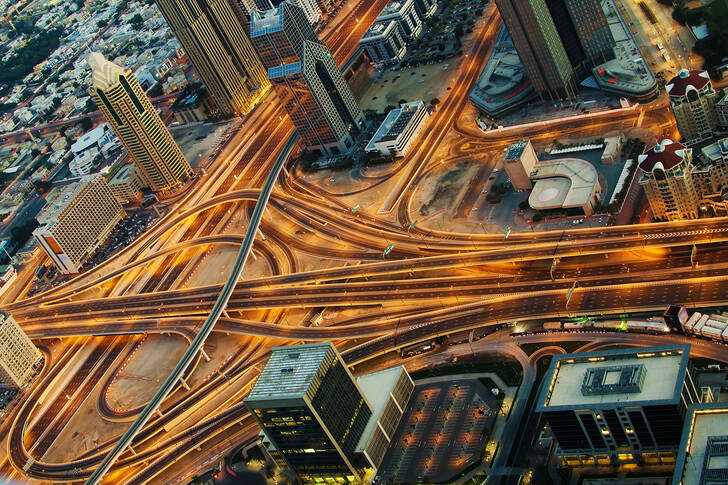 Egy autópálya csomópont légi felvétele