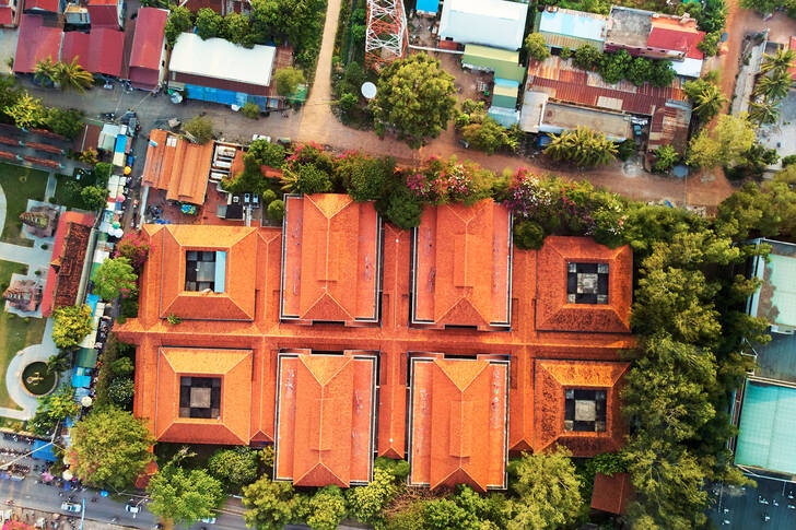 Vista das casas no Camboja