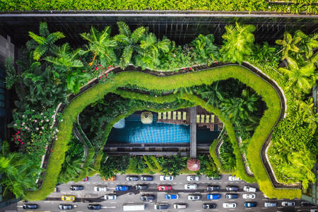 Utsikt ovanifrån på ett hotell i Singapore