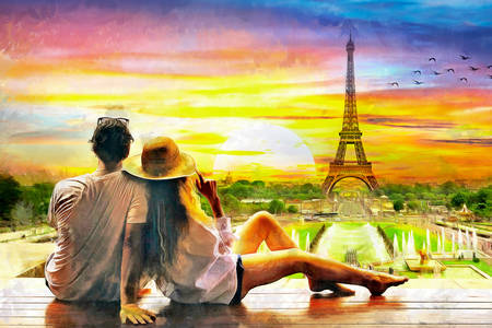 Двойка влюбени в Париж