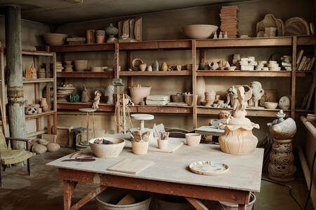 Workshop with clay products