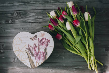 Slávnostná škatuľa a tulipány