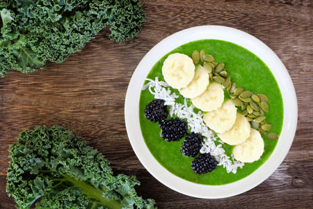 Green smoothie with banana and blackberry