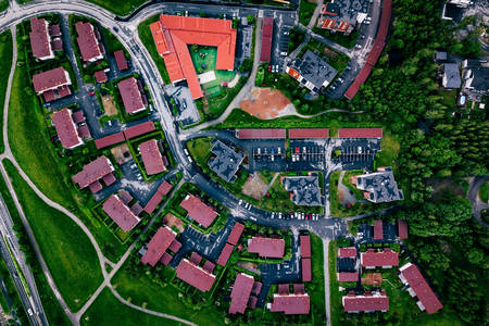 Aerial view of a small town in Finland