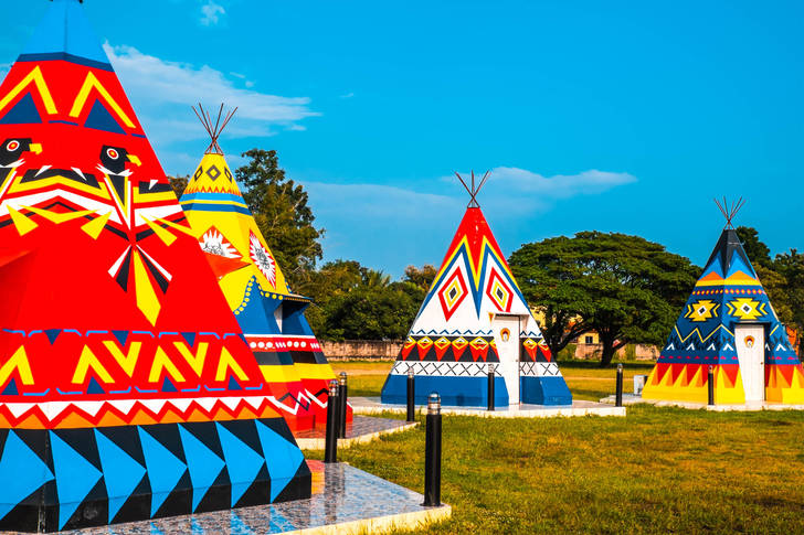 Multicolored Indian teepees