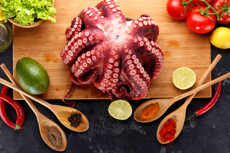 Octopus op houten bord