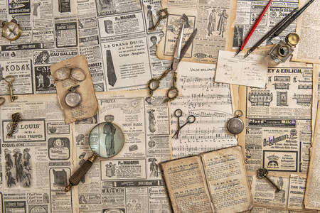 Antique items on newspapers