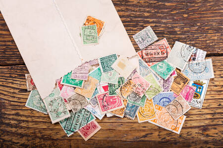 Envelope with postage stamps