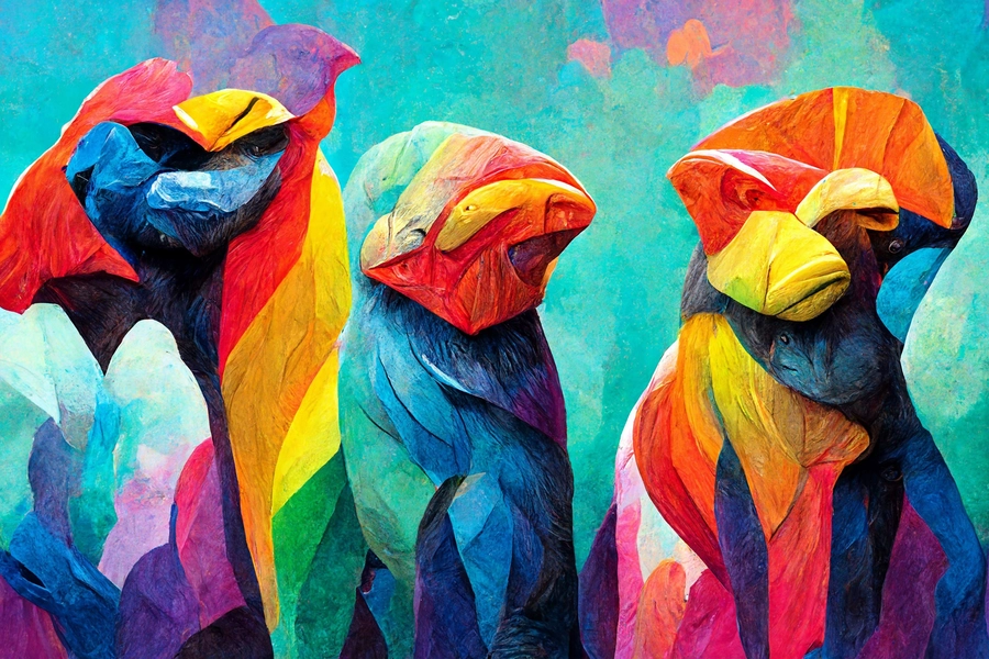 Abstracción con pájaros coloridos