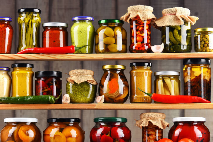 Pickled vegetables in jars