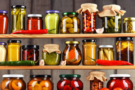 Pickled vegetables in jars