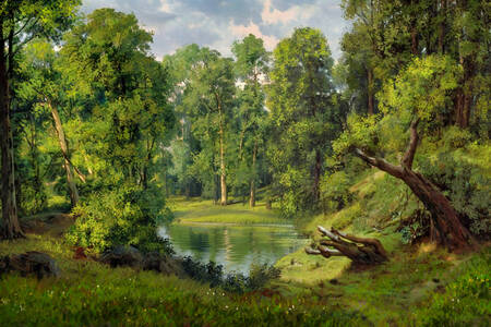 Landschap met een rivier in het bos