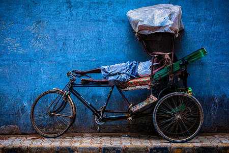 Sleeping pedicab driver