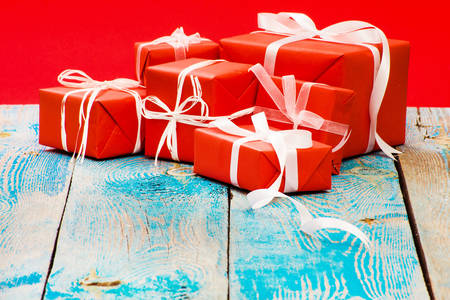 Gifts on a wooden table