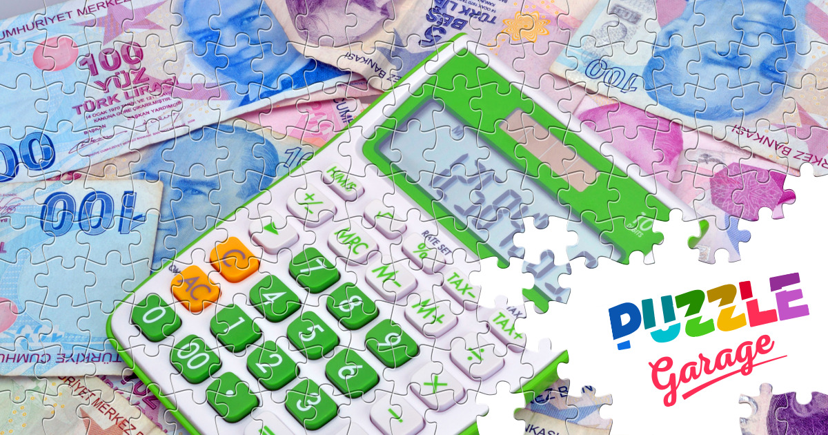 Calculator on banknotes of Turkish lira Jigsaw Puzzle (Other Money Calculator on banknotes of Turkish lira Jigsaw Puzzle (Other Money