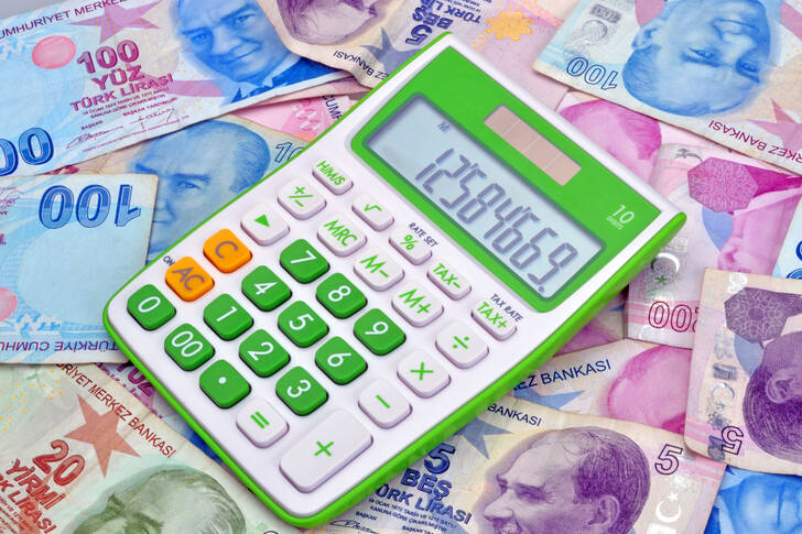 Calculator on banknotes of Turkish lira