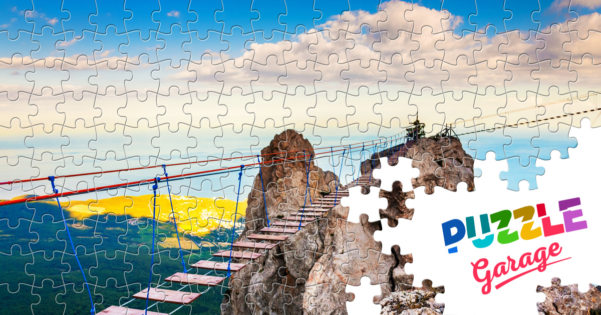 Suspension bridge in the mountains Jigsaw Puzzle (Nature, Mountains