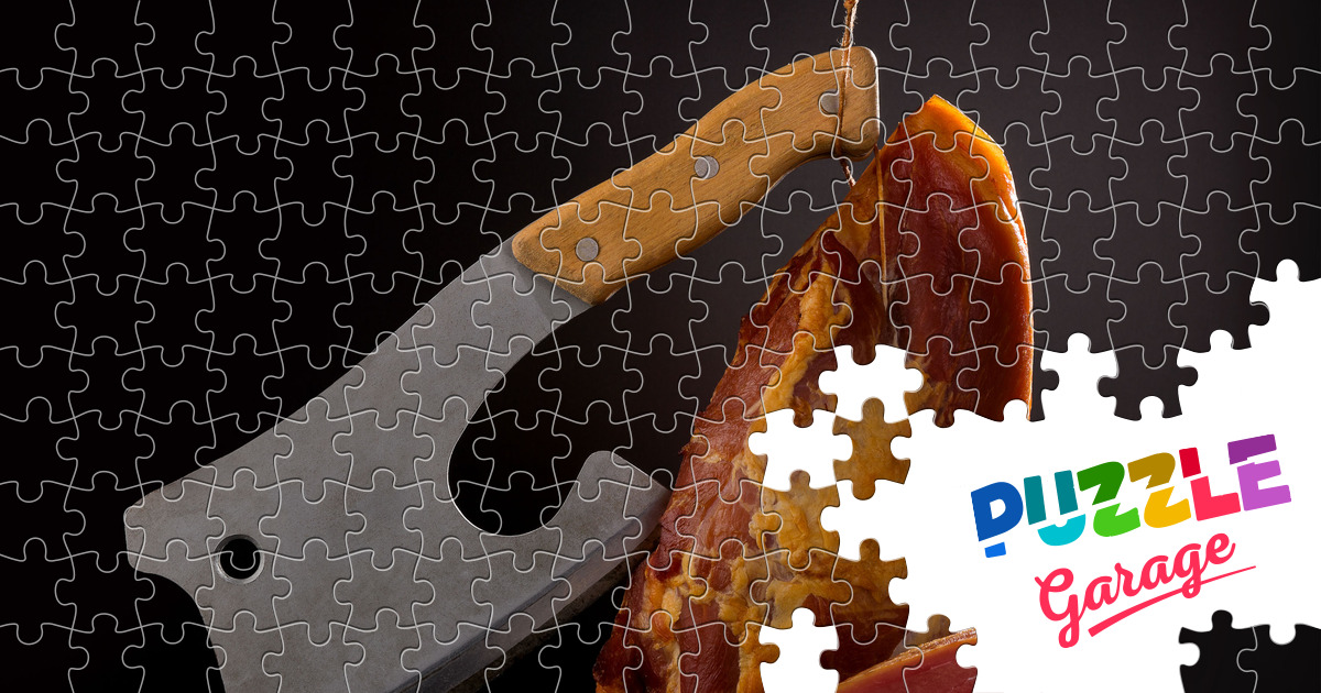 Prosciutto ham with butcher knife Jigsaw Puzzle (Home, Food) Puzzle Garage
