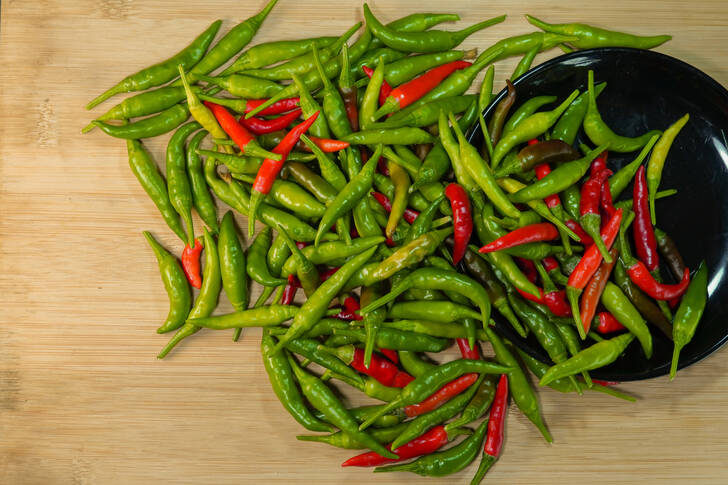 Chili peppers on the table