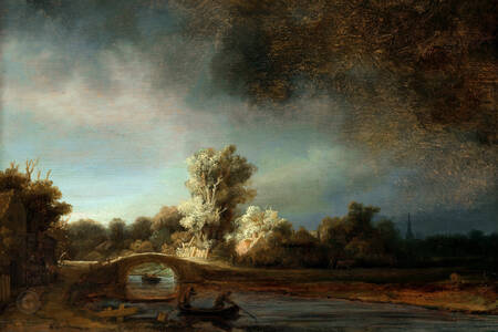 Rembrandt Harmenszoon van Rijn "Paisaje con un puente de piedra"