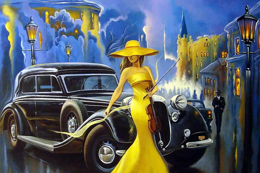 Fille et voiture rétro