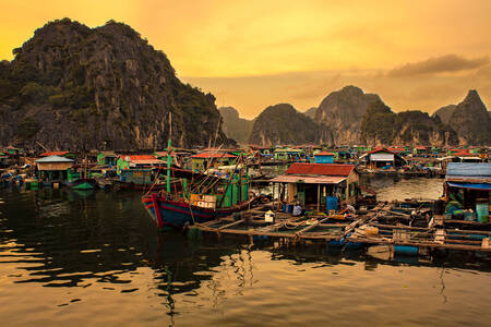 Floating village in Halong Bay