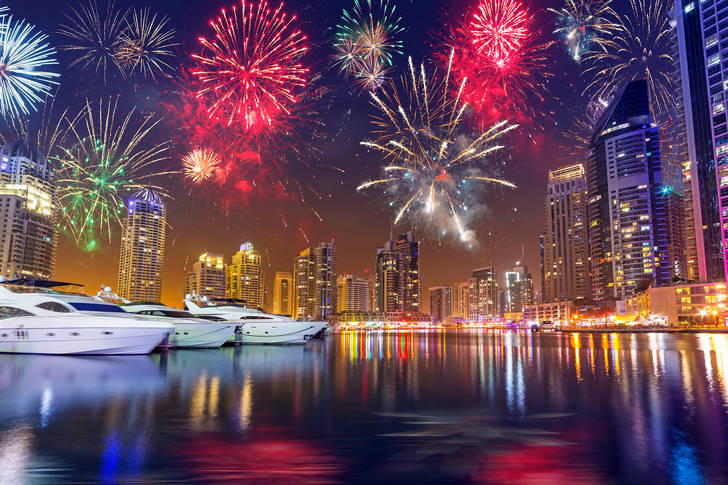 Fireworks over Dubai Marina